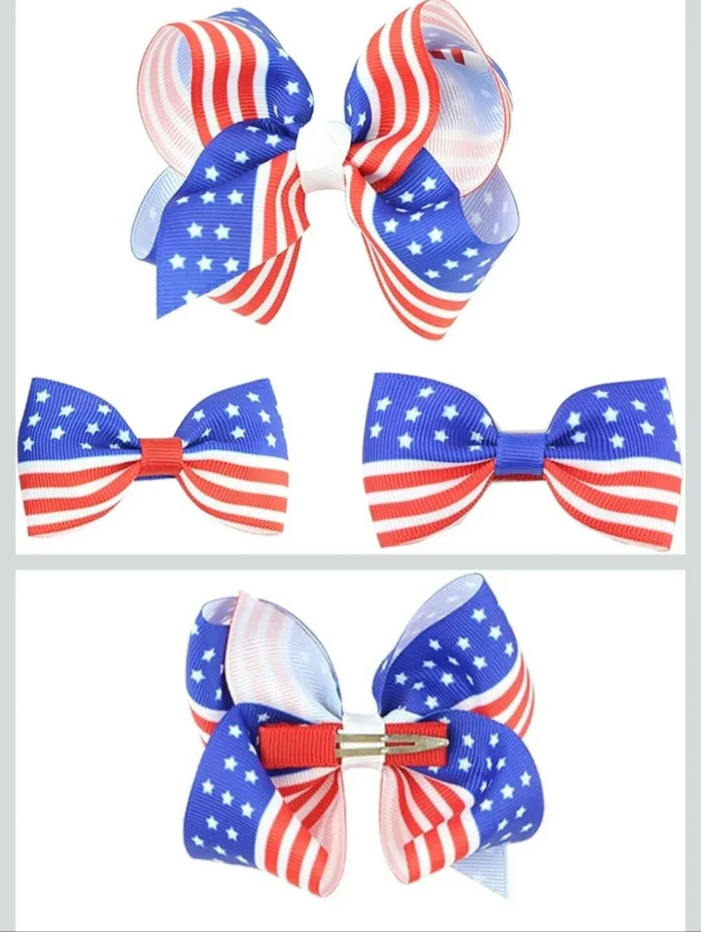 3 Piece American Flag Hair Clips Bow Baby Girls Hairclip USA Flag Hairpin Bows
